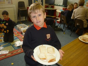 Making jam sandwiches as part of our instruction work in literacy.